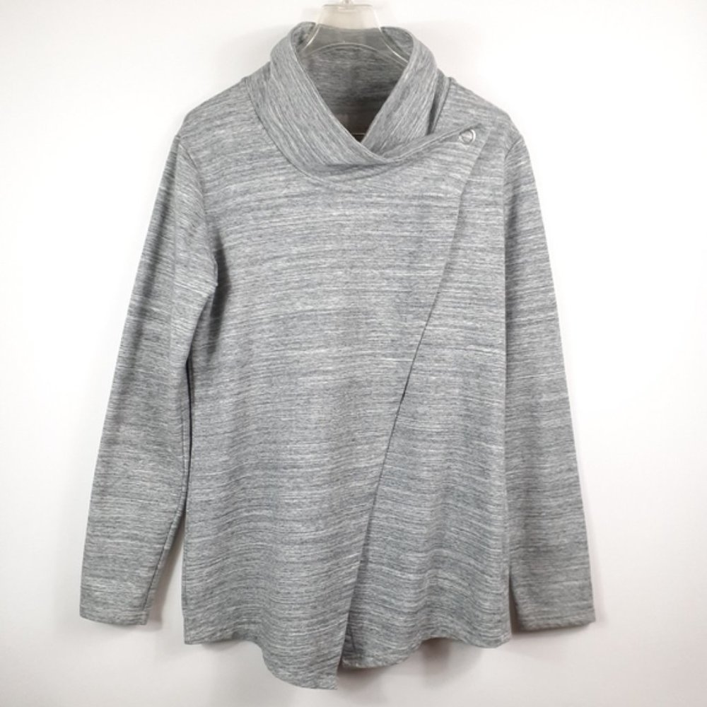 Danskin Gray French Terry Bliss Wrap Cowl Neck L